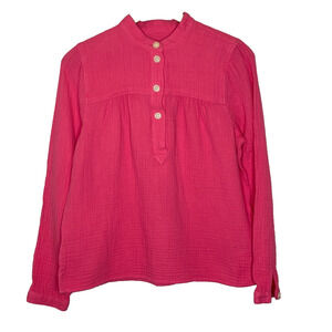 Women's Small J.Crew Pink Cotton Gauze Button Front Popover Blouse